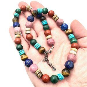 QVC Sterling Silver Multi Gemstone Necklace Turquoise Rhodochrosite Jasper